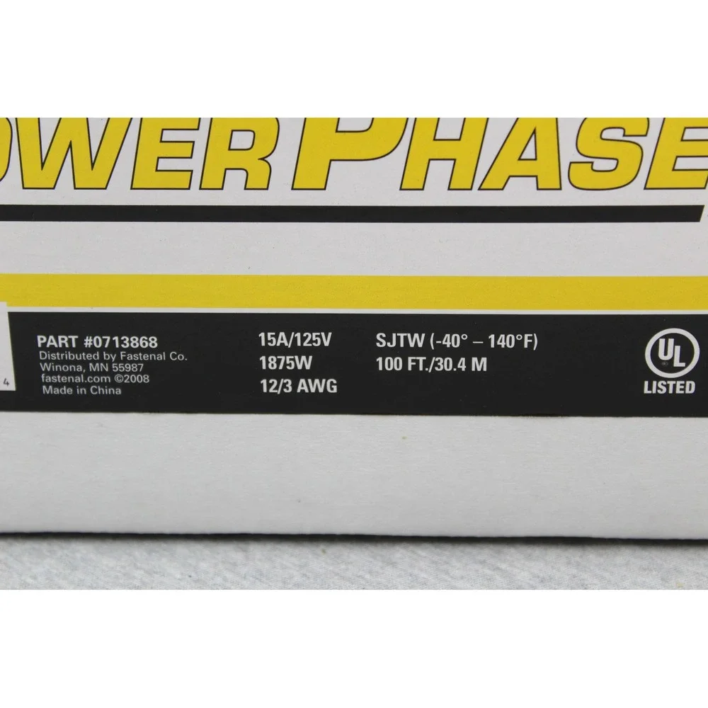 Power Phase Light String 100ft Yellow Temporary Outdoor 12/3 AWG 10 Socket